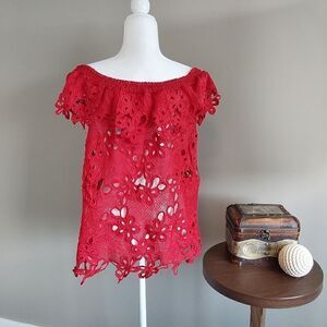 H. Studio Top Sz 2X Red off shoulder